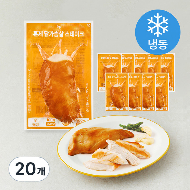 오쿡 훈제 닭가슴살 스테이크 (냉동), 100g, 1개입, 20개