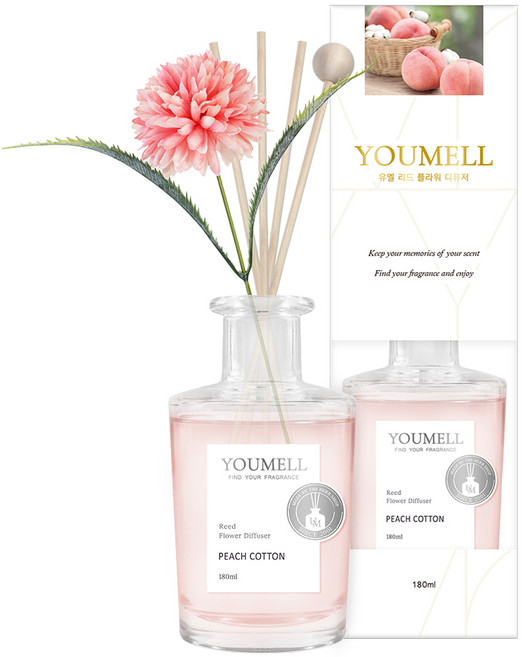 유멜 리드 플라워 디퓨저, 피치코튼, 180ml, 1개