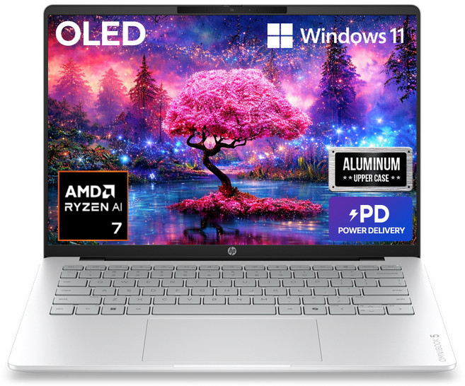 HP 2026 옴니북 5 14 라이젠 AI 라이젠 AI 400 시리즈, Glacier silver aluminum, 14-hm0022AU, 512GB, 16GB, WIN11 Home