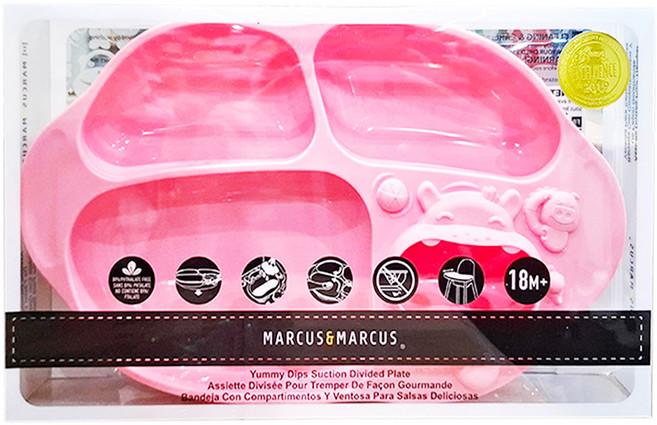 MARCUS&MARCUS 動物樂園造型吸力分隔餐盤, 粉紅豬, 1個