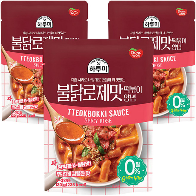 동원 하루미 불닭 로제 떡볶이 양념, 130g, 3개