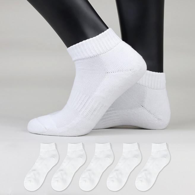 이지레그 남성용 이중쿠션 무지스포츠 런닝 단목 양말, 화이트, 5세트