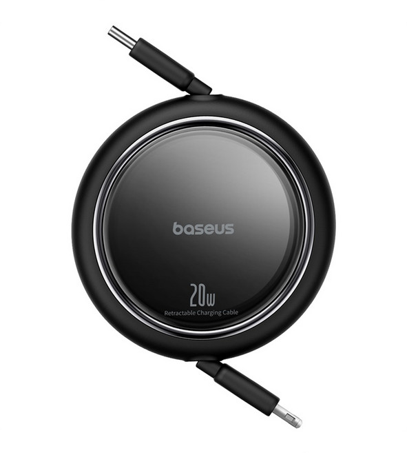 베이스어스 Free2Pull C타입 애플8핀 아이폰 고속 충전 접이식 케이블 20W, 1m, 블랙, 1개