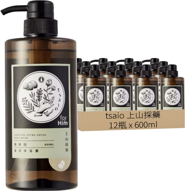 tsaio 上山採藥 咖啡因極淨沐浴露, 600ml, 12瓶