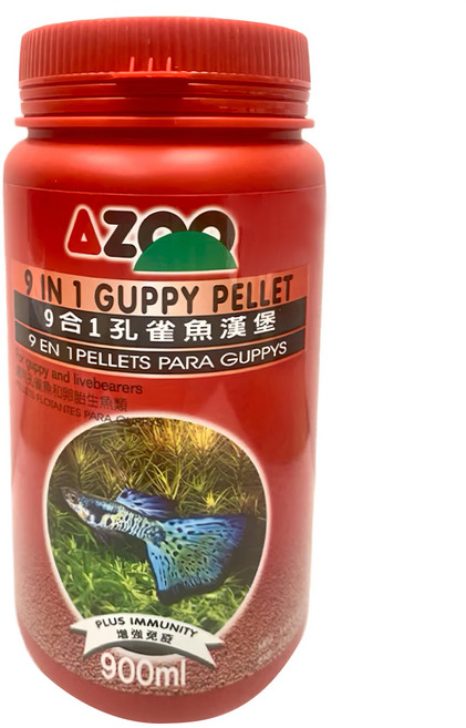 AZOO 9合1孔雀魚增豔漢堡飼料, 900ml, 1罐