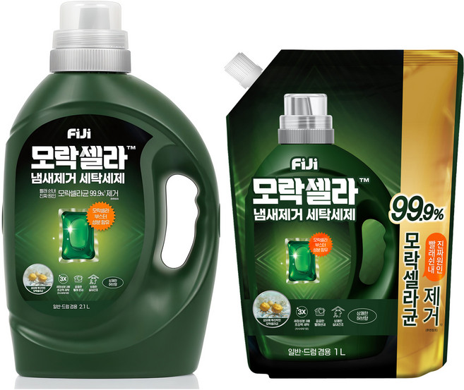 피지 모락셀라 냄새제거 일반드럼 겸용 상쾌한 허브향 세탁세제 2.1L + 리필 1L, 1세트