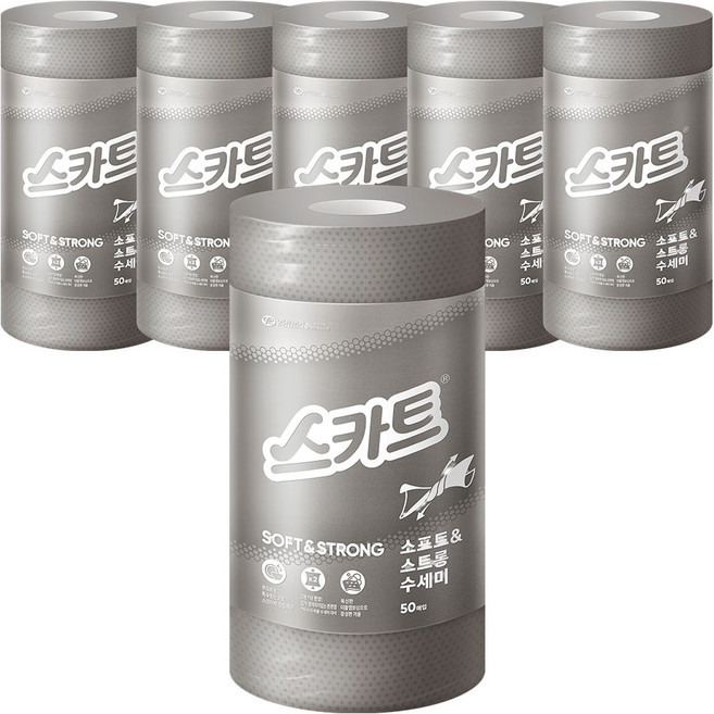 스카트 소프트 앤 스트롱 수세미, 그레이, 50개입, 6개