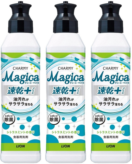 LION 獅王 CHARMY Magica 台灣公司貨 速乾洗潔精 柑橘薄荷, 220ml, 3瓶