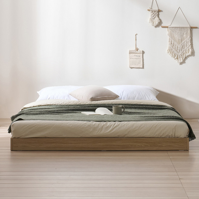 퍼니하우스 서울소호 홈즈 저상형 침대 프레임 + 파워 본넬 양면 매트리스 세트 방문설치, 우드(프레임), 화이트(매트리스)