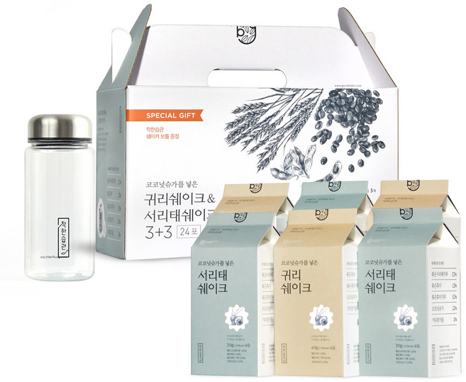 착한습관 귀리 쉐이크 3개 + 서리태 쉐이크 3개 선물세트, 840g, 1세트