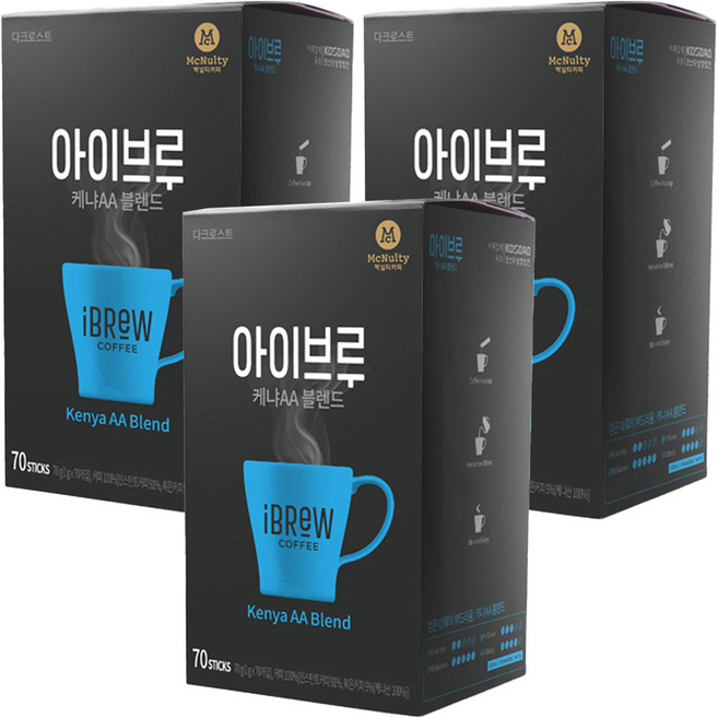맥널티 아이브루 케냐AA 블렌드 다크로스트 커피믹스, 1g, 70개입, 3개
