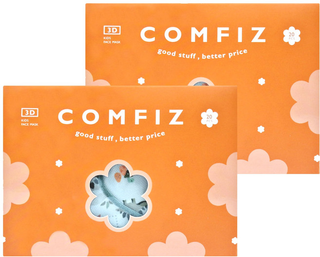 COMFIZ 康菲 兒童3D醫療口罩 3~7歲, 2盒, 侏儸紀世界 綠色, 20片