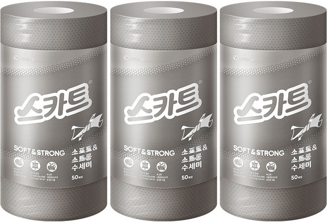 스카트 소프트 앤 스트롱 수세미, 그레이, 50개입, 3개