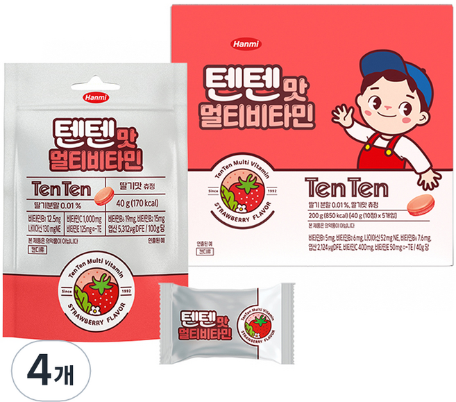 Hanmi 韓美藥品 TenTen 風味綜合維他命咀嚼錠 5入, 4個, 200g, 草莓口味