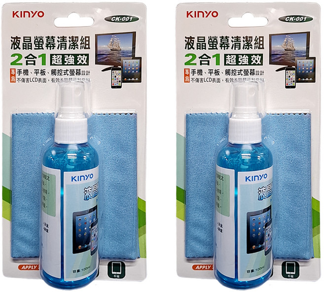 Kinyo 液晶螢幕清潔組 清潔劑100ml + 清潔布185 x 115mm 150g, 2組