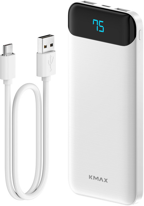 케이맥스 10W 보조배터리 10000mAh 멀티단자 + C타입 케이블 세트, JBPB-10K-25-LG, 화이트