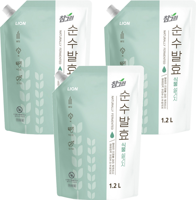 LION 獅王 Chamgreen 植物發酵洗碗精補充包, 1.2L, 3包