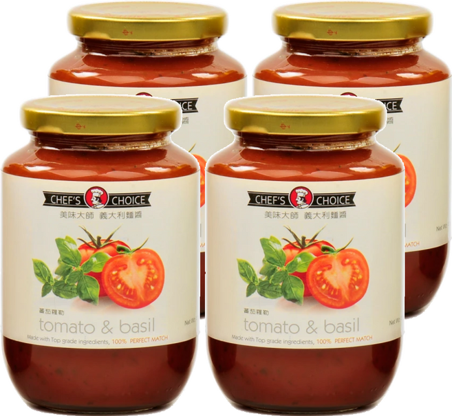 CHEF'S CHOICE 美味大師 義大利麵醬 蕃茄羅勒, 470g, 4罐