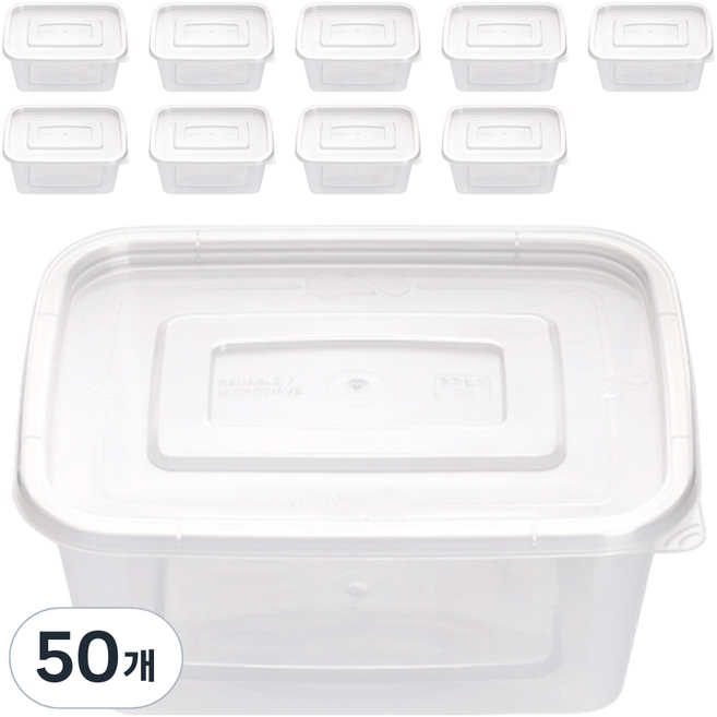 생활미소 사출 직사각 밀폐용기, 50개, 500ml