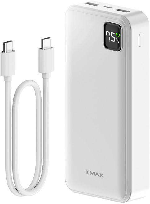 케이맥스 LCD 보조배터리 22.5W 20000mAh+C타입 케이블, 화이트
