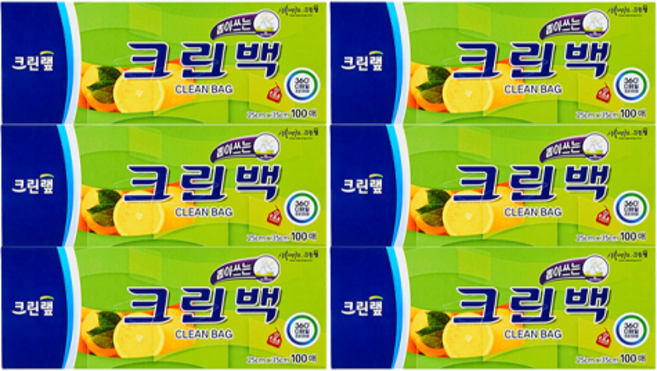 크린랩 뽑아쓰는 크린백 25cm x 35cm, 중(M), 100개입, 6개