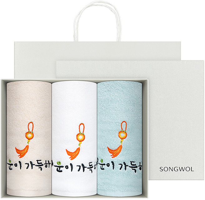 송월타월 옥행운 자수 3매 선물세트 130g 면사 + 쇼핑백, 랜덤 발송, 1개