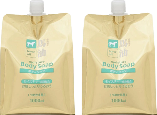 KUMANO 熊野油脂 馬油沐浴乳 大容量補充包, 1000ml, 2個