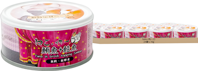 Neko 吶一口 無穀 無膠凍 鮮肉貓罐, 鮪魚 + 鮭魚, 70g, 24罐