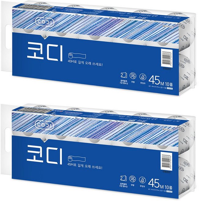 코디 롤화장지 파워엠보싱 2겹, 45m, 10롤, 2개