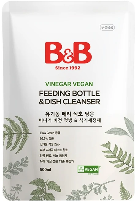 비앤비 비니거 비건 젖병 앤 식기세정제 리필, 1개, 500ml - 쿠팡