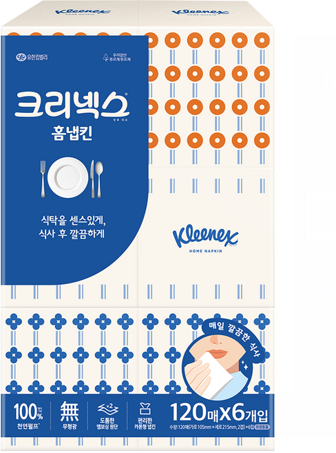 크리넥스 홈냅킨, 혼합색상, 6개, 120매