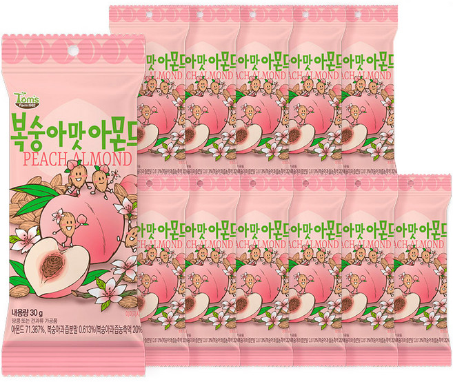 탐스팜 복숭아맛 아몬드, 12개, 30g