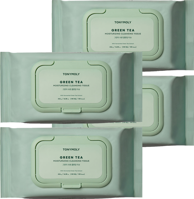 TONYMOLY 韓國原廠直供 The Chok Chok 綠茶免沖洗卸妝濕紙巾, 1入, 4包