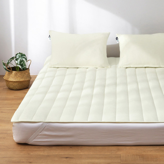 루아베 워싱 누빔 고정밴드형 침대패드, 버터크림