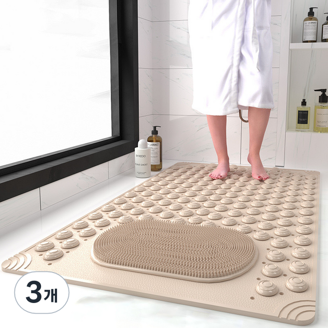 루미온 발세척 미끄럼방지 풋브러쉬, 베이지, 3개, 1개입