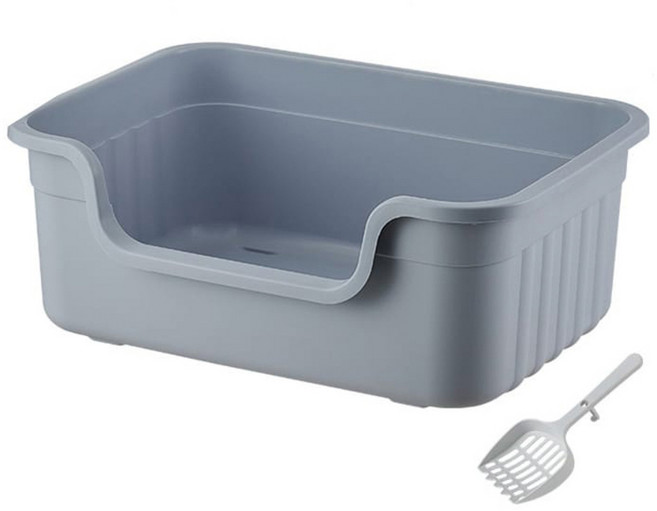 AOTTO 創意傢俱 開放式大開口巨無霸貓砂盆 附貓砂鏟 DOG-501, 灰色, 1個