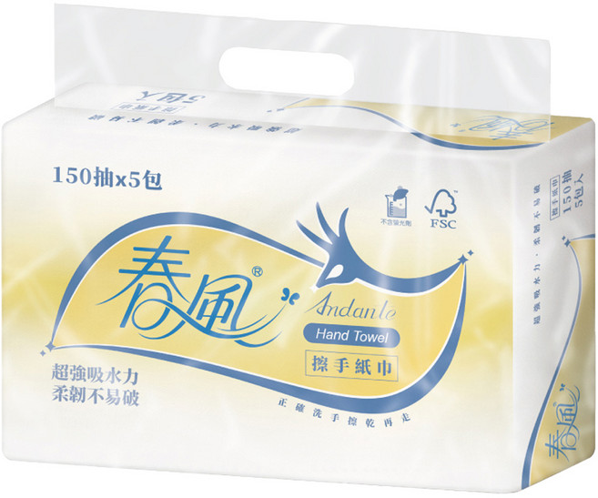 春風 抽取式擦手紙巾, 5包, 1袋