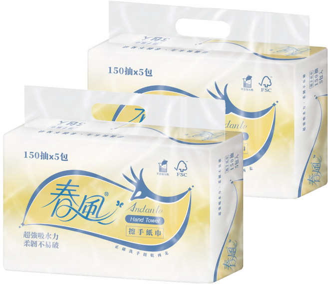 春風 抽取式擦手紙巾, 5包, 2袋