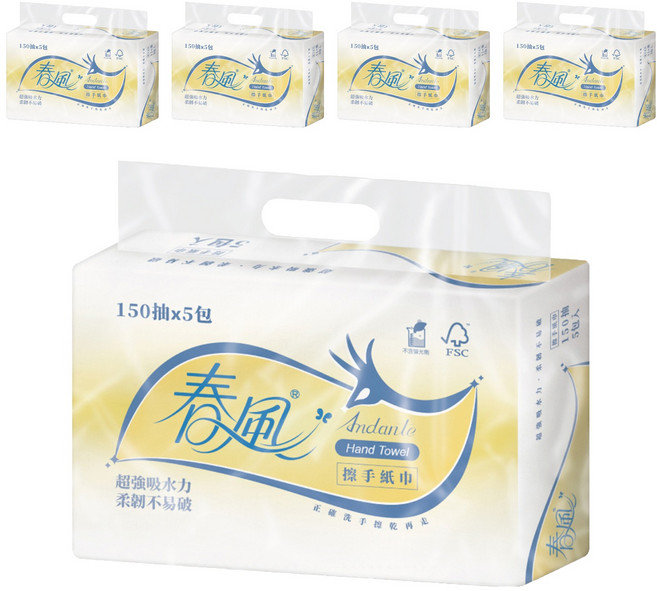 春風 抽取式擦手紙巾, 5包, 5袋
