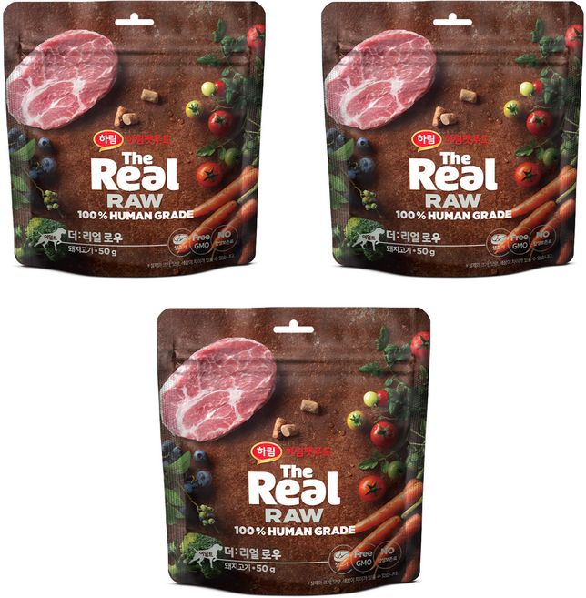 하림펫푸드 어덜트 강아지 더리얼 로우 건조사료, 돼지, 50g, 3개