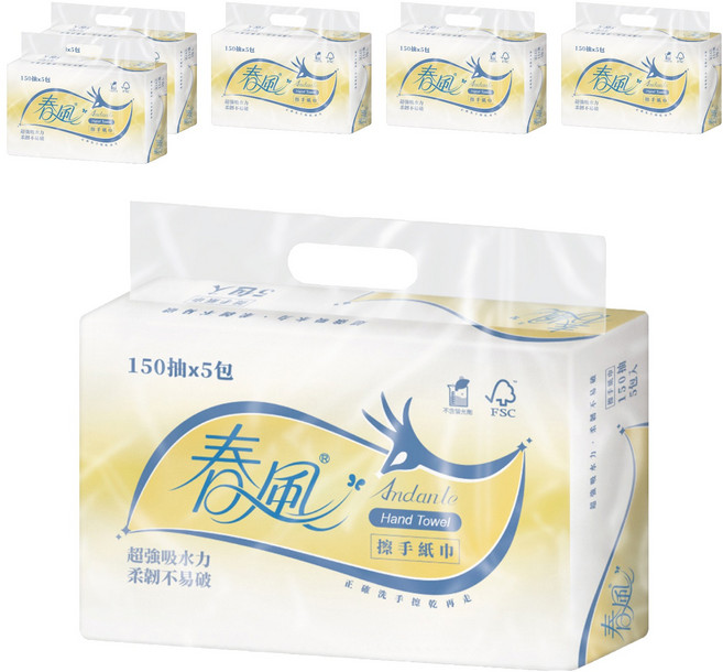 春風 抽取式擦手紙巾, 5包, 6袋