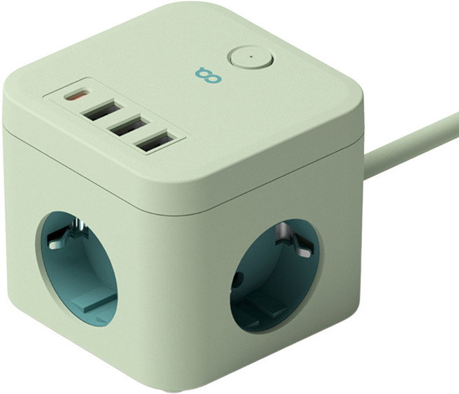 오아 큐브 멀티탭 PD35 고용량 4000W 콘센트 USB C타입 3구 멀티 어댑터, 그린, 1개