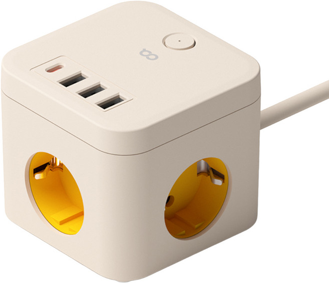 오아 큐브 멀티탭 PD35 고용량 4000W 콘센트 USB C타입 3구 멀티 어댑터, BEIGE, 1개