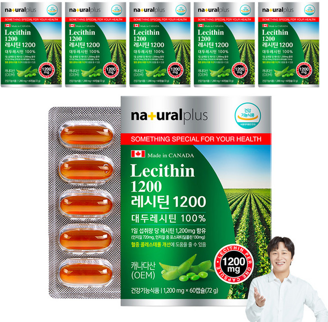 내츄럴플러스 대두 레시틴 1200, 60정, 6개