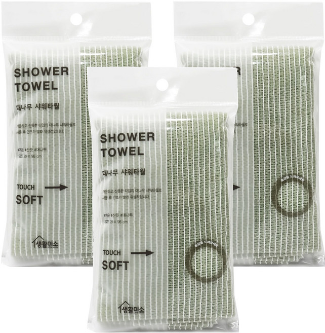 생활미소 대나무 샤워타월, 1매입, 3개
