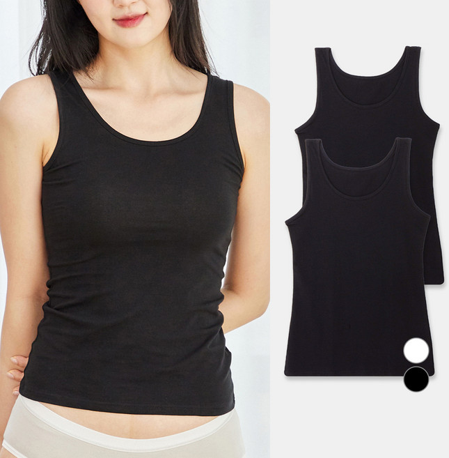 베이스알파에센셜 여성용 코튼 스판 기본 나시 2p