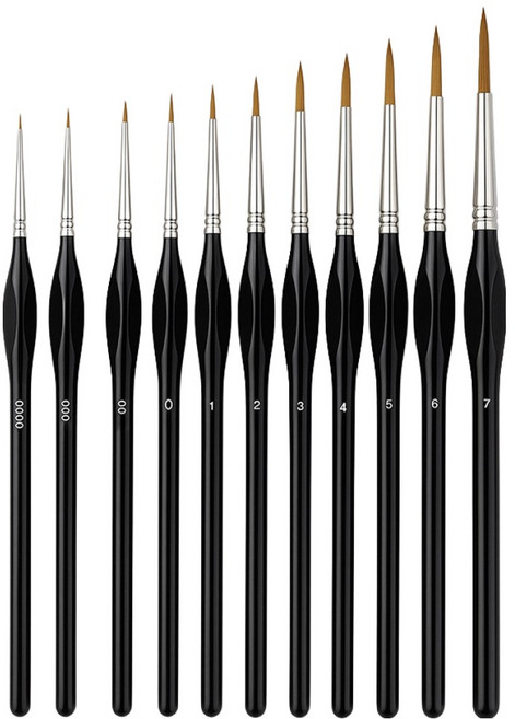 문구담 다용도 미술 브러쉬 라인 세필붓 11종 세트 블랙, 1세트, 17.5~19.4cm