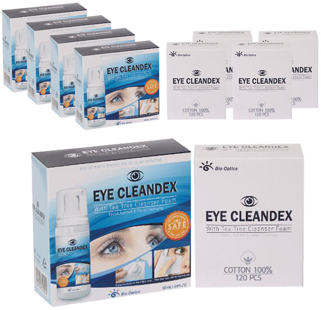 바이오옵틱스 아이클린덱스 단백질제거 눈꺼풀 세정제 + 솜 120p, 5세트
