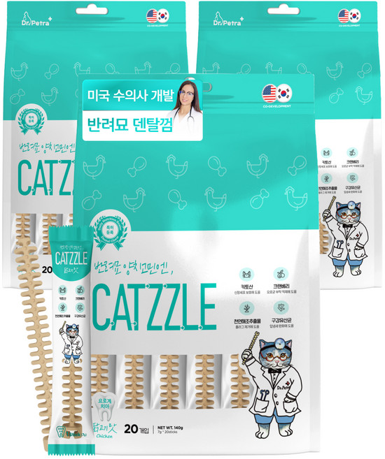 닥터페트라 캣즐 고양이껌, 요로계(닭고기맛), 140g, 3개