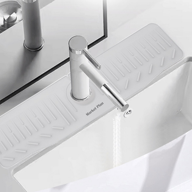 마켓플랜 싱크대 세면대 실리콘 물빠짐 매트, 화이트, 1개